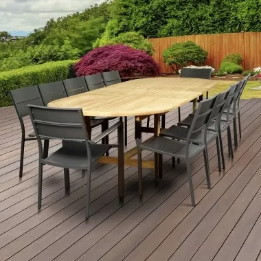 Amazonia Koningsdam 13 Piece Teak Double Extendable Rectangular Patio Dining Set