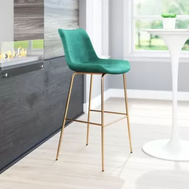 Zuo Modern Tony Barstool in Green and Gold - Lifestyle
