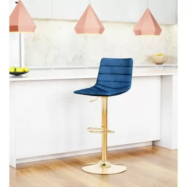 Zuo Modern Prima Barstool Dark Blue and Gold - Lifestyle 1
