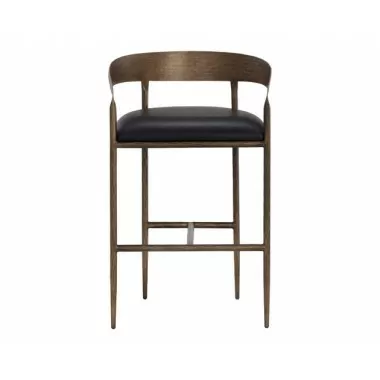 Sunpan Zanatta Barstool - Charcoal Black Leather Front