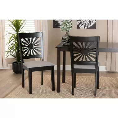 Baxton Studio Olympia Modern Grey Fabric and Espresso Brown Finished Wood Dining Chair - Set of Two - Lifestyle