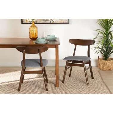 Baxton Studio Ulyana Mid-Century Grey Fabric and Dirty Oak Finished Wood 2-Piece Dining Chair Set - Lifestyle
