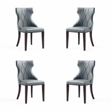 Manhattan Comfort Reine Faux Leather Dining Chair in Pebble Grey (Set of 4)