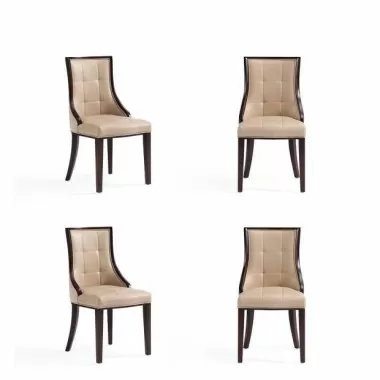 Fifth Avenue Faux Leather Dining Chair in Tan and Walnut Front Set 4