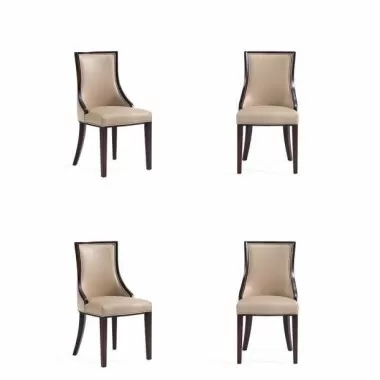 Manhattan Comfort Grand Faux Leather Dining Chair in Tan with Beech Wood Frame (Set of 4)