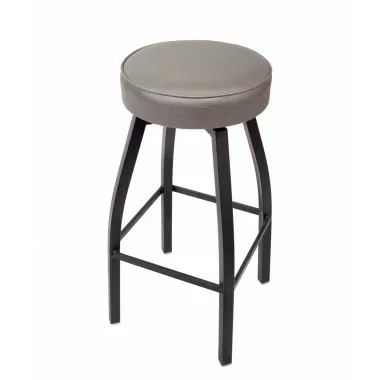 Kyle Backless Round Swivel Barstool With Steel Frame And Sand Black Finish - White Cushion