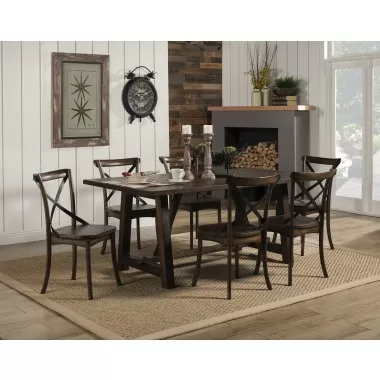Alpine Furniture Arendal Trestle Rectangular Dining Table, Burnished Dark Oak- Lifestyle