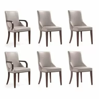 Manhattan Comfort Shubert 6-Piece Modern Faux Leather and Velvet Dining Chair Set in Light Grey