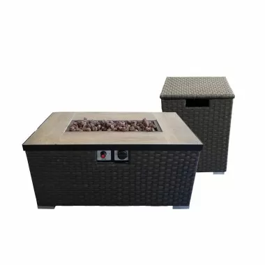 Crawford and Burke Auburn Dark Brown Woven Gas Fire Pit Table and Propane Tank Protector, Combined 