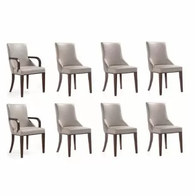 Manhattan Comfort Shubert 8-Piece Modern Faux Leather and Velvet Dining Chair Set in Light Grey