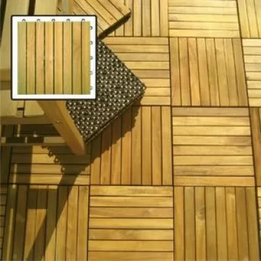 Vifah Modern Patio Tile Snapping Deck Tiles Plantation Teak Slat Deck Tile Hardwood 8 Slat - Box of 10 Tiles