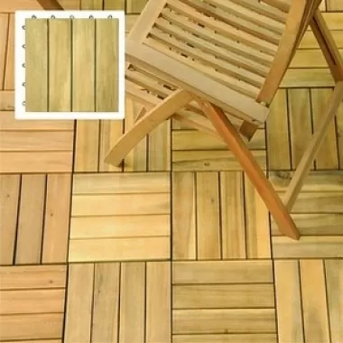 Vifah Modern Patio Interlocking Acacia Plantation Hardwood Deck Tile 4-Slat Style