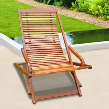 Vifah Modern Patio Outdoor Eucalyptus Wood Reclining Folding Lounge Chair