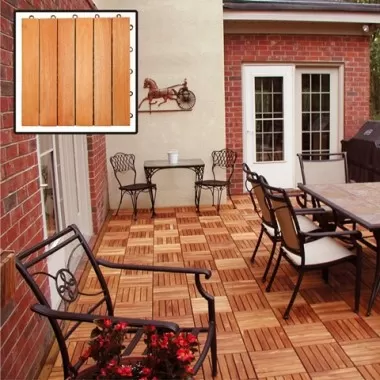 Vifah Modern Patio Interlocking Deck Tiles with 6 Slat Design in FSC Eucalyptus (Set of 10)