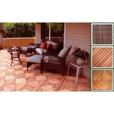 Vifah Modern Patio Interlocking Deck Tiles with 12 Diagonal Slat Design in FSC Eucalyptus (Set of 10)