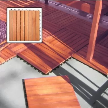 Vifah Modern Patio Interlocking Deck Tiles with 8 Slat Design in FSC Eucalyptus. - (Set of 10 Tiles)