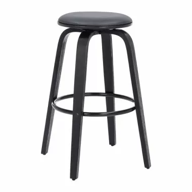 Armen Living Harbor 30" Bar Height Backless Swivel Grey Faux Leather and Black Wood Mid-Century Modern Bar Stool