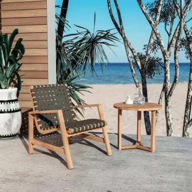 Axelle Teak Outdoor Woven Chat Armchair - Lifestyle