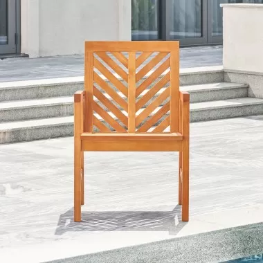 Vifah Olina Honey Fish Bone Eucalyptus Wooden Outdoor Dining Armchair, Front Angle