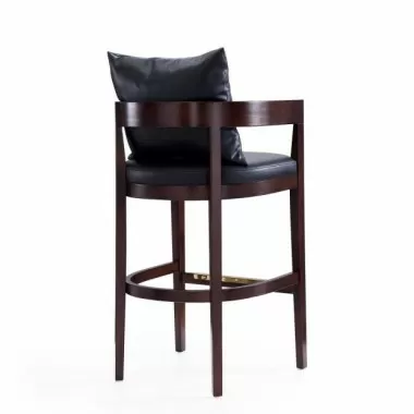 Manhattan Comfort Ritz 38 in. Black and Dark Walnut Beech Wood Barstool Back Angle