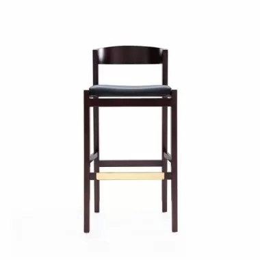Manhattan Comfort Klismos 40.75 in. Black and Dark Walnut Beech Wood Barstool Front