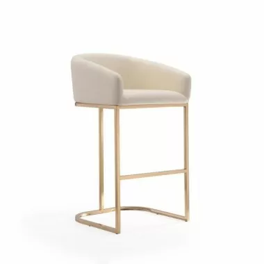 Manhattan Comfort Louvre 40 in. Cream and Titanium Gold Stainless Steel Barstool Side