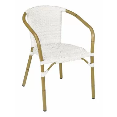 Hand Painted Aluminum Arm Chair W/ PE Weave And Binding Back And Seat - CAFE A - White Wash