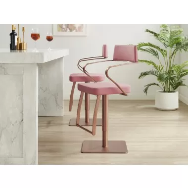 Casabianca HARBOR Bar Stool In Dusty Pink With Brushed Stainless Steel Base - Lifestyle