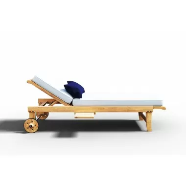 Hi Teak Furniture Edgard Reclining Teak Outdoor Sun Lounger with Wheels and Cupholder
