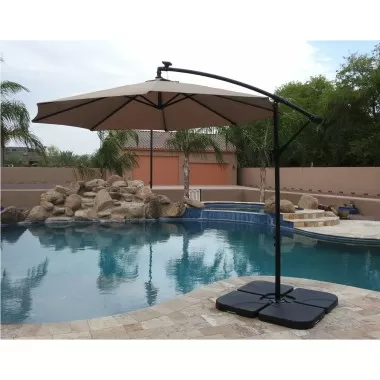 AZ Patio Heaters Offset Cantilever Umbrella in Tan with LED Lights - Lifestyle