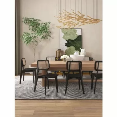 Manhattan Comfort Versailles Square Dining Chair in Black and Natural Cane - Set of 2
