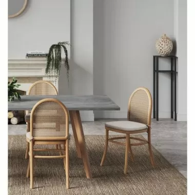 Manhattan Comfort Paragon Dining Chair 1.0 with Cream Cushions in Nature and Cane - Set 