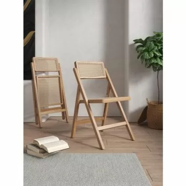 Manhattan Comfort Pullman Folding Dining Chair in Nature Cane- Set