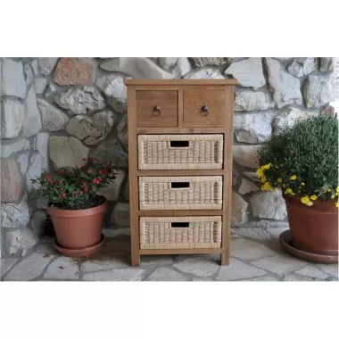 Safari Occasional Table with Drawer & Rattan Baskets-1