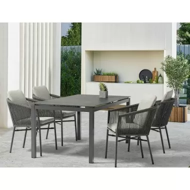 Whiteline Modern Living Lynn Outdoor Dining Table With Glass Top with Ceramic Finish in Dark Grey - Lifestyle