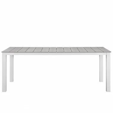 Modway Maine 80" Outdoor Patio Dining Table in White Light Gray - Front Angle