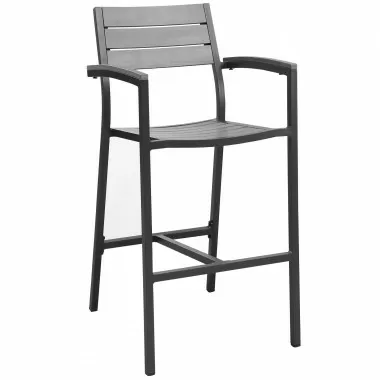 Modway Maine Bar Stool Outdoor Patio in Brown Gray - Set of Two - Front Side Angle