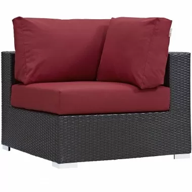Modway Convene Outdoor Patio Corner in Espresso Red - Front Side Angle