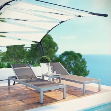 Modway Shore 3 Piece Outdoor Patio Aluminum Set in Silver Gray - Lifestyle