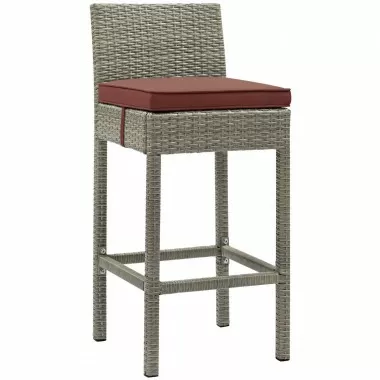 Modway Conduit Outdoor Patio Wicker Rattan Bar Stool in Light Gray Currant - Front Side Angle