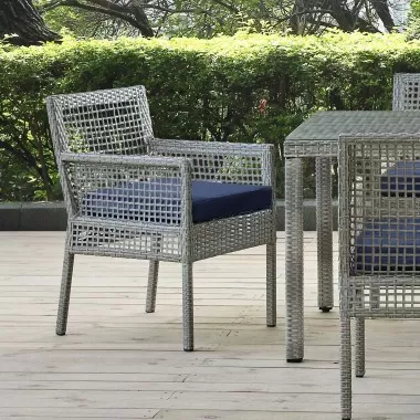 Modway Aura Outdoor Patio Wicker Rattan Dining Armchair in Gray Navy - Lifestyle