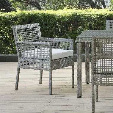 Modway Aura Outdoor Patio Wicker Rattan Dining Armchair - Gray White - Lifestyle