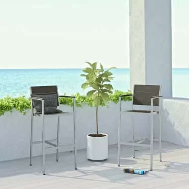 Modway Shore Bar Stool Outdoor Patio Aluminum - Silver Gray - Set of Two - Lifestyle
