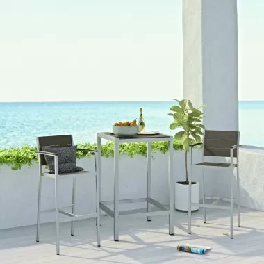 Modway Shore 3 Piece Outdoor Patio Aluminum Pub Set - Silver Gray - Lifestyle