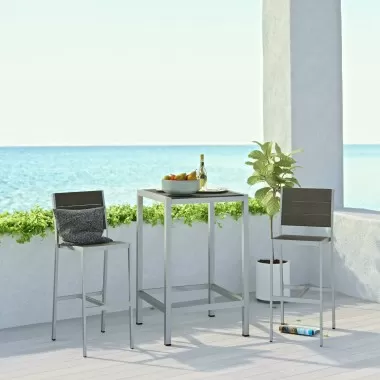 Modway Shore 3 Piece Outdoor Patio Aluminum Pub Set - Silver Gray - Lifestyle
