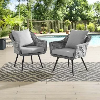 Modway Endeavor Armchair Outdoor Patio Wicker Rattan in Gray Gray - Set of Two - Lifestyle