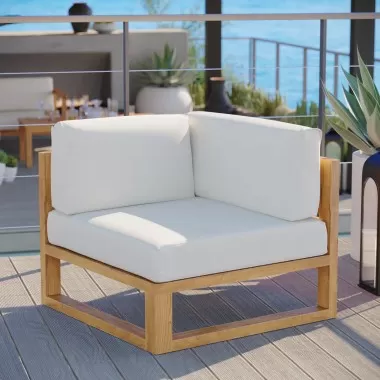 Modway Upland Outdoor Patio Teak Wood Corner Chair - Natural White - Lifestyle