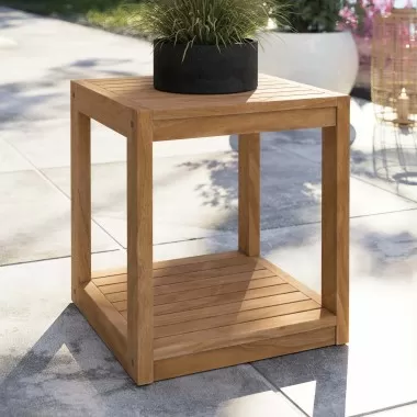 Modway Carlsbad Teak Wood Outdoor Patio Side Table - Natural - Lifestyle