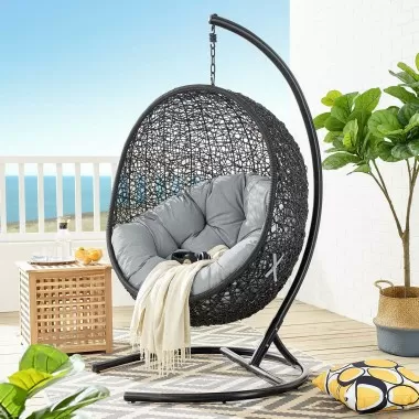 Modway Encase Swing Outdoor Patio Lounge Chair in Gray - Lifestyle