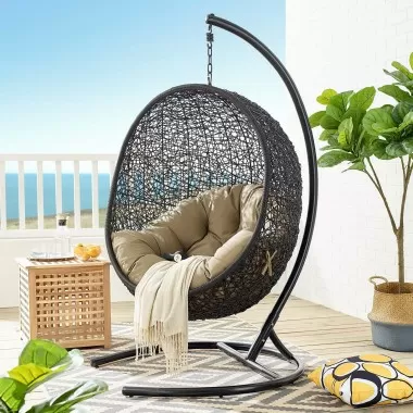 Modway Encase Swing Outdoor Patio Lounge Chair - Mocha  - Lifestyle